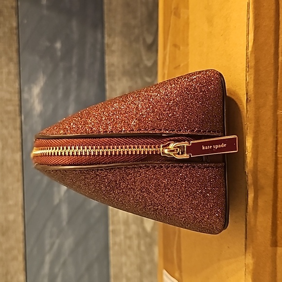 Kate Spade New York Shimmy Tinsel Glitter Cosmetic Case in maroon (deep nova). - Picture 3 of 5